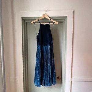 Lucy Paris Teal Velvet Pleated Dress